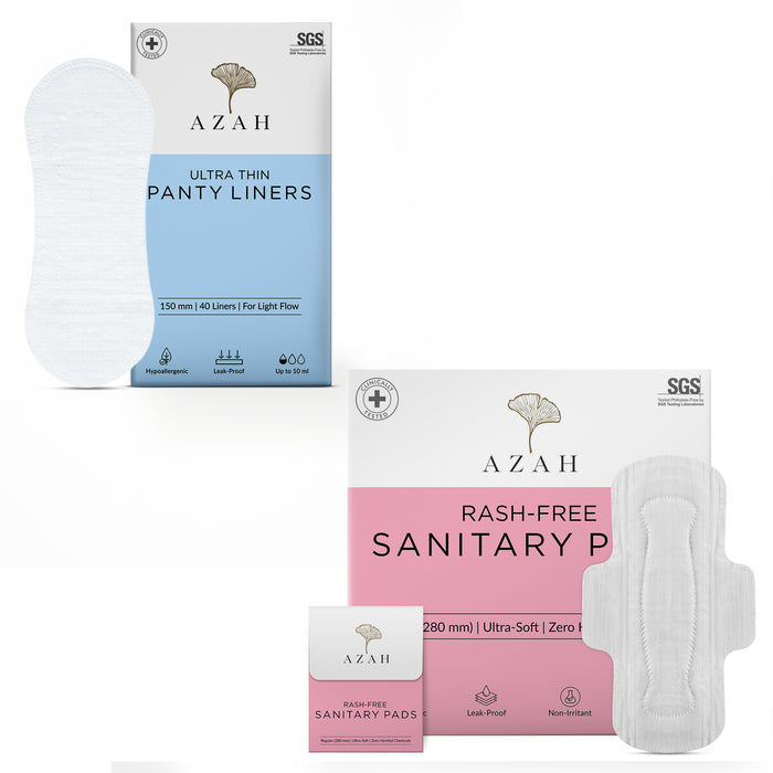 Azah Rash-free Sanitary Pads Box of 30  With Disposable Bags + Panty Liners (Box of 40)