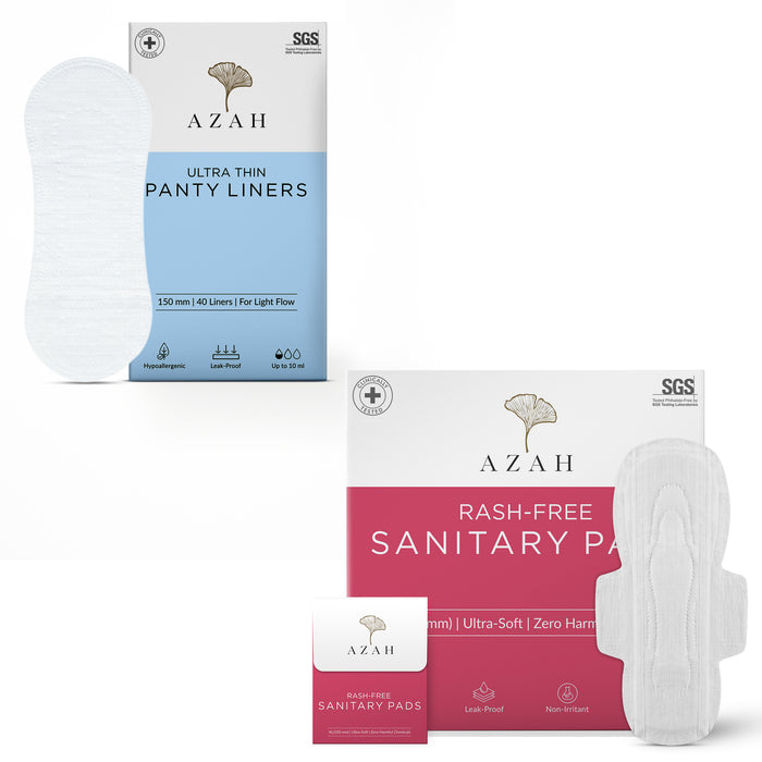 Azah Rash-free Sanitary Pads Box of 30  With Disposable Bags + Panty Liners (Box of 40)