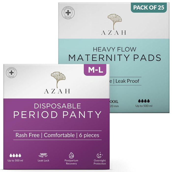 Azah Maternity Pad (Box of 25) And Disposable Period Panty (Box of 6) Combo