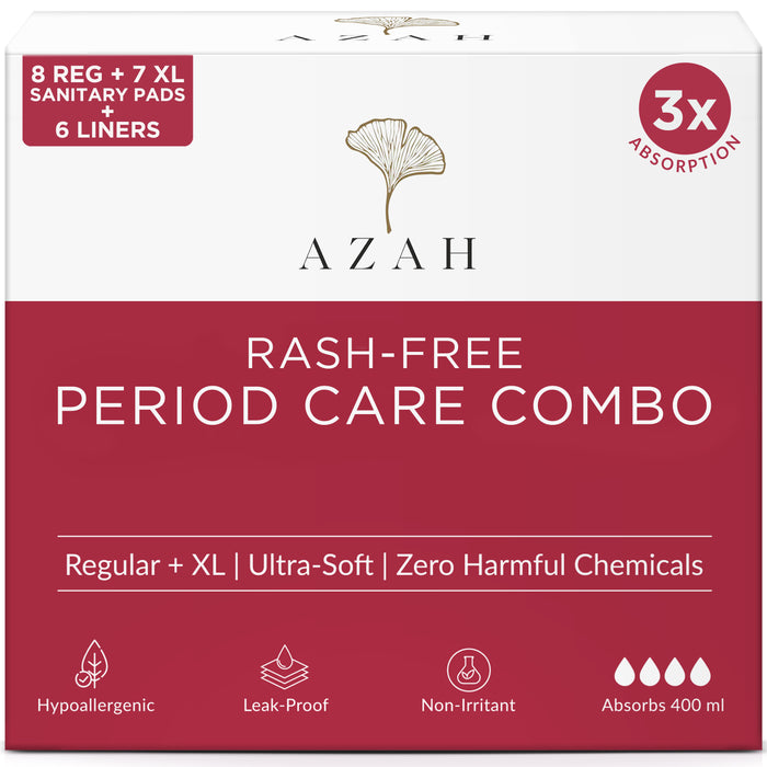 Azah Rash-Free Sanitary Pads for Women | Monthly Period Care Combo | (8R + 7XL + 6Liner) AZAH