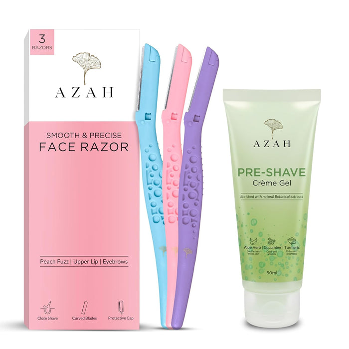 Facial Hair Removal Combo – Pre-Shave Gel & Face Razor Kit for Women Azah