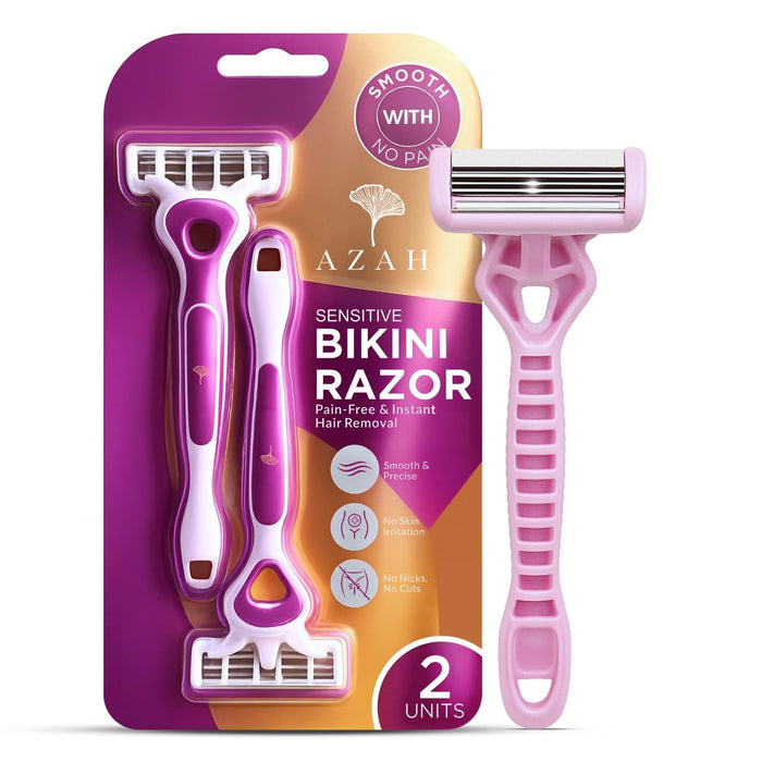 Azah Sensitive Bikini Razor For Women | 3 Blades 2 Defense Bar | No Strawberry Skin | Pack of 2 AZAH