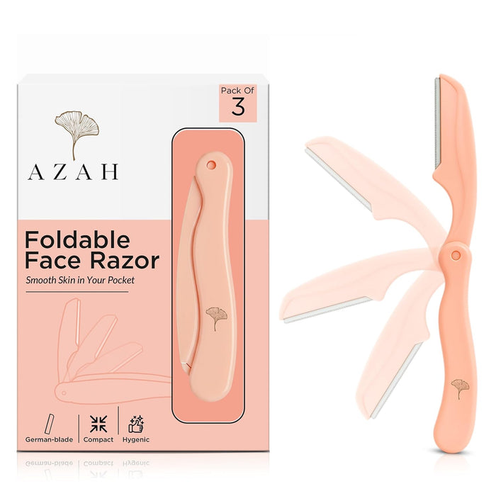 Foldable Face Razor for Women – Pack of 3 | Dermaplaning Razor for Facial Hair Removal Azah