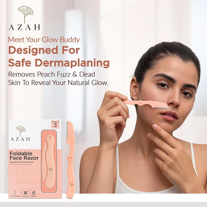 Foldable Face Razor for Women – Pack of 3 | Dermaplaning Razor for Facial Hair Removal Azah
