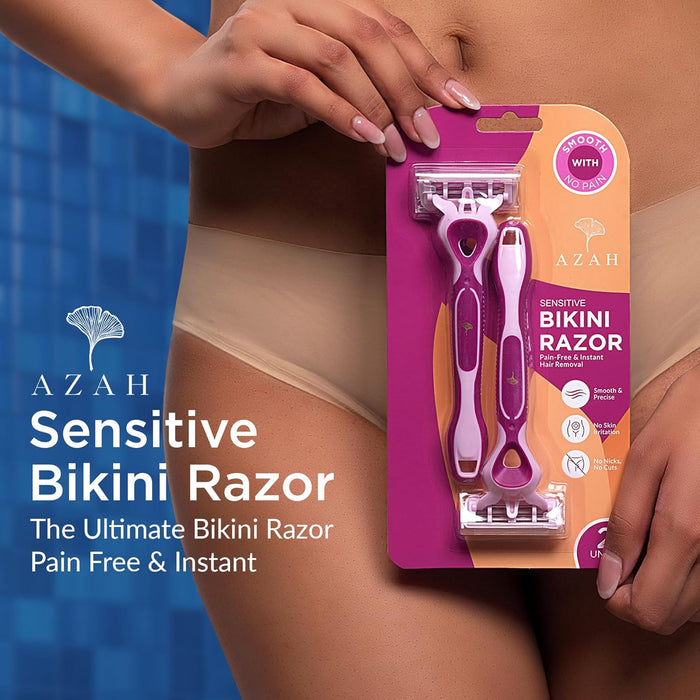 Azah Sensitive Bikini Razor For Women | 3 Blades 2 Defense Bar | No Strawberry Skin | Pack of 2 AZAH