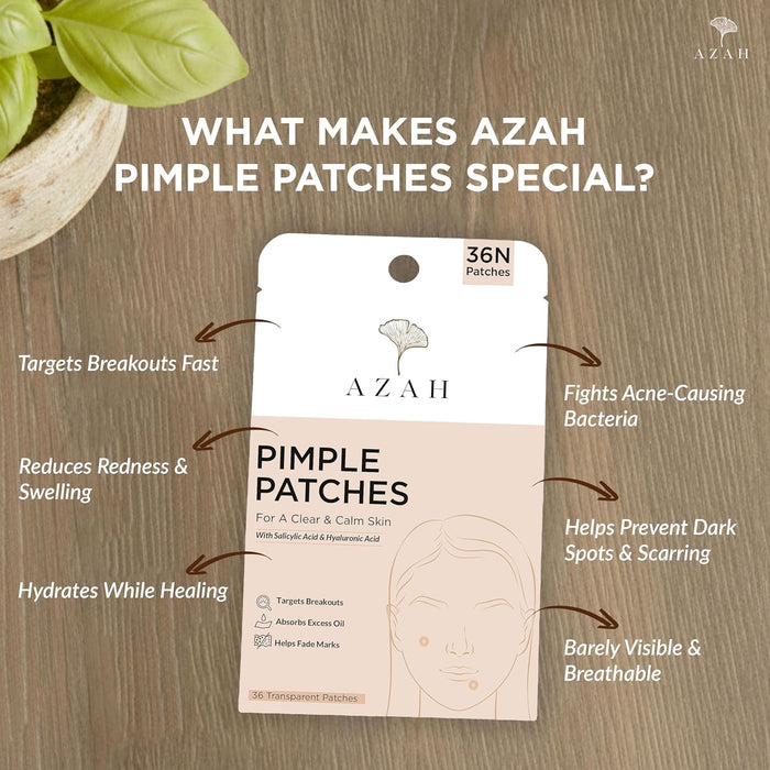 Pimple Patch – 36 Transparent Acne Patches with Salicylic Acid & Hyaluronic Acid Azah