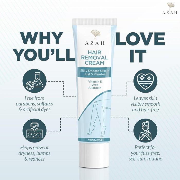 Hair Removal Cream for Women – 100 GM | Fast & Painless Bikini & Body Hair Remover Azah