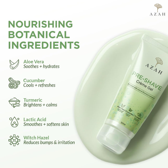 Pre-Shave Gel for Women – 50 ml | Aloe Vera & Cucumber Shaving Gel for Smooth Facial Shave Azah