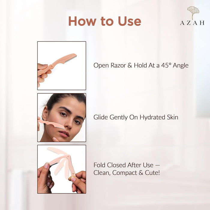 Foldable Face Razor for Women – Pack of 3 | Dermaplaning Razor for Facial Hair Removal Azah