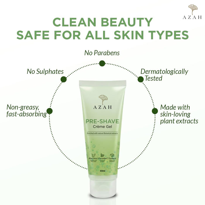 Pre-Shave Gel for Women – 50 ml | Aloe Vera & Cucumber Shaving Gel for Smooth Facial Shave Azah