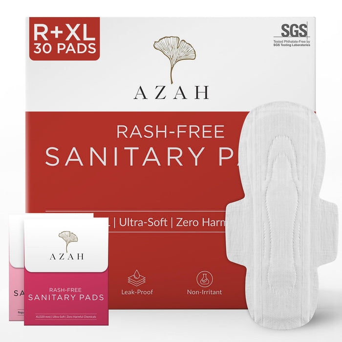 Rash-Free Sanitary Pads With Disposable Bags | Box of 30 | Super Absorbent and Cottony Soft | Regular to Heavy Flow AZAH