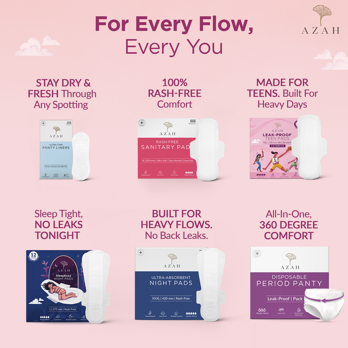 Azah Disposable Period Panty for Girls [Pack of 10] | Period Panty for Women Heavy Flow | Peachy New Look | 12-Hour Protection | 360° Coverage| All-Night Protection AZAH
