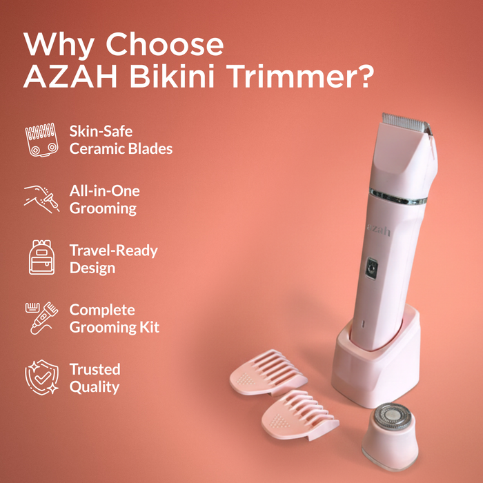 Azah 3-in-1 Bikini Trimmer for Women – Rechargeable, Gentle Hair Removal for Face, Body & Intimate Areas | 1-Year Warranty AZAH