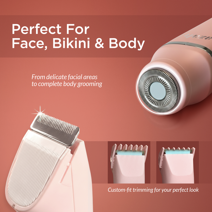 Azah 3-in-1 Bikini Trimmer for Women – Rechargeable, Gentle Hair Removal for Face, Body & Intimate Areas | 1-Year Warranty AZAH