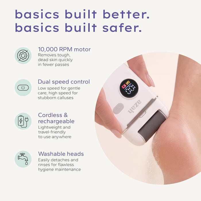 Electric Callus Remover for Feet | IPX6 Waterproof | 3 Replaceable Rollers | Dual Speed
