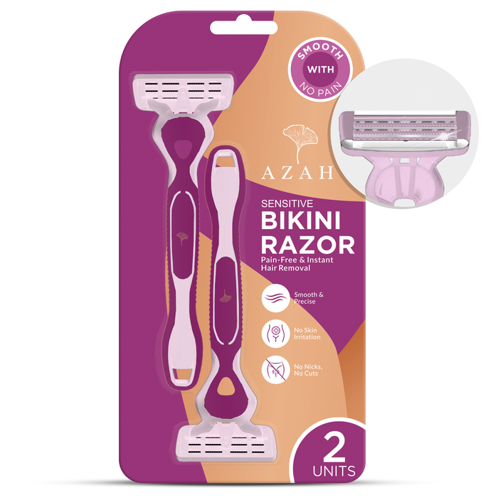 Azah Sensitive Bikini Razor For Women | 3 Blades 2 Defense Bar | No Strawberry Skin | Pack of 2 AZAH
