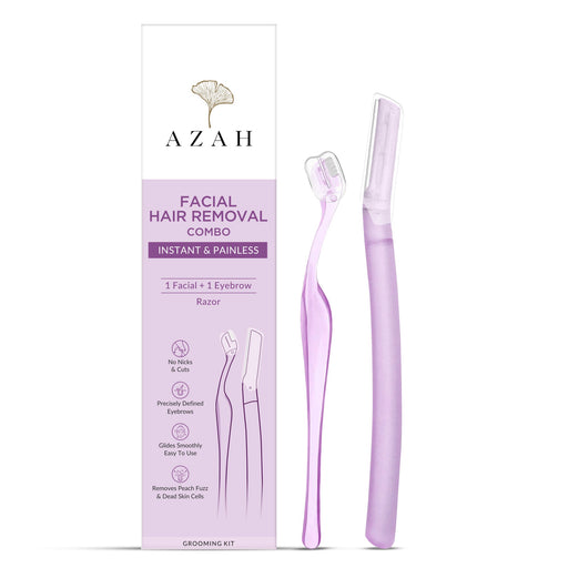 Azah Face & Eyebrow Razor Combo| Instant & Painless Facial Hair Removal |Pack of 1 Face & 1 Eyebrow Razor| For Eyebrows, Upper Lip, Forehead, Peach Fuzz | Dermaplaning Tool | All Skin Types