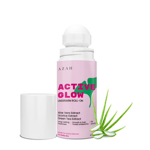 Azah Active Glow Underarm Roll-On for Women| With Aloe Vera, Licorice & Green Tea Extract | Smooth & Even Toned Underarm Deodorant Roll On | 0% Alcohol | Dermatologist Tested | 50 ml