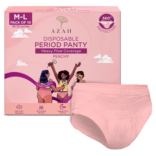 Azah Disposable Period Panty for Girls [Pack of 10] | Period Panty for Women Heavy Flow | Peachy New Look | 12-Hour Protection | 360° Coverage| All-Night Protection