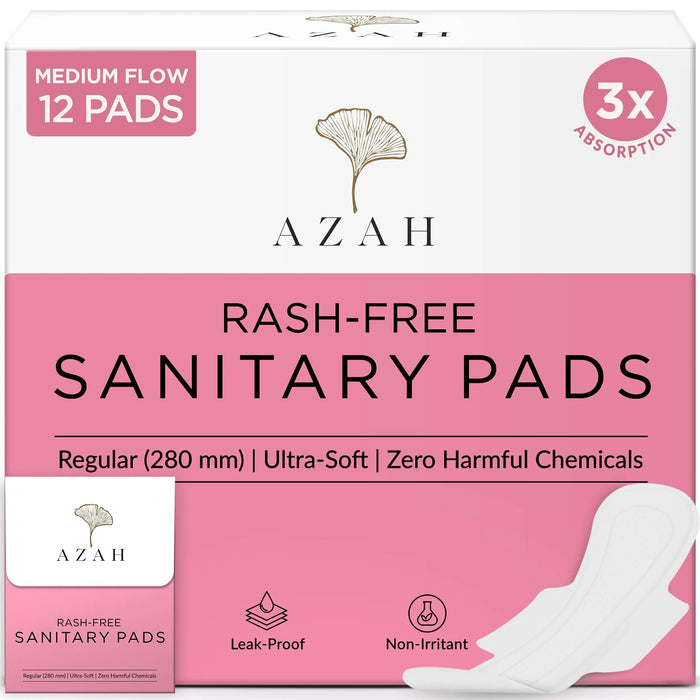 Sanitary Pads for Women (Box of 12) Ultra Thin, 100% Rash-Free, & 5x Absorption (With Disposable Bag) AZAH