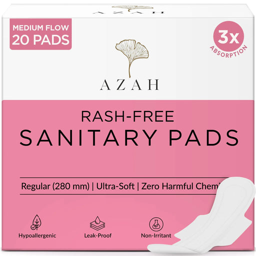 Azah Rash-Free Sanitary Pads | Box of 20 | Super Absorbent and Cottony Soft | Regular to Heavy Flow