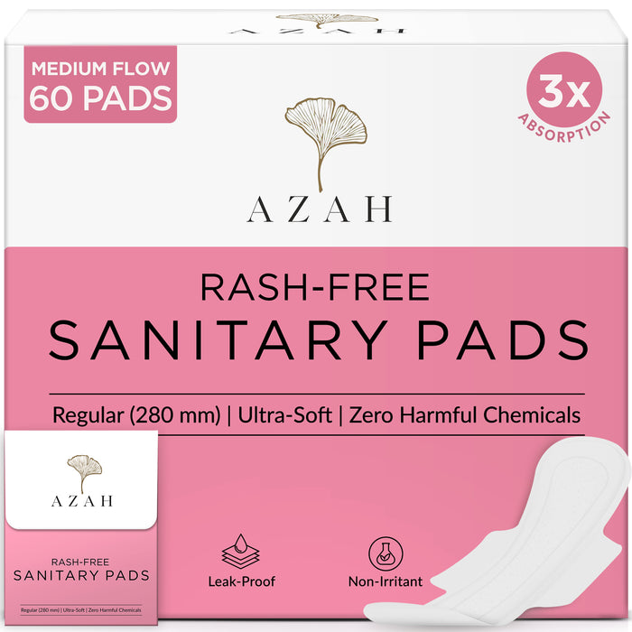 Sanitary Pads for Women (Box of 60) Ultra Thin, 100% Rash-Free, & 5x Absorption (With Disposable Bag) AZAH