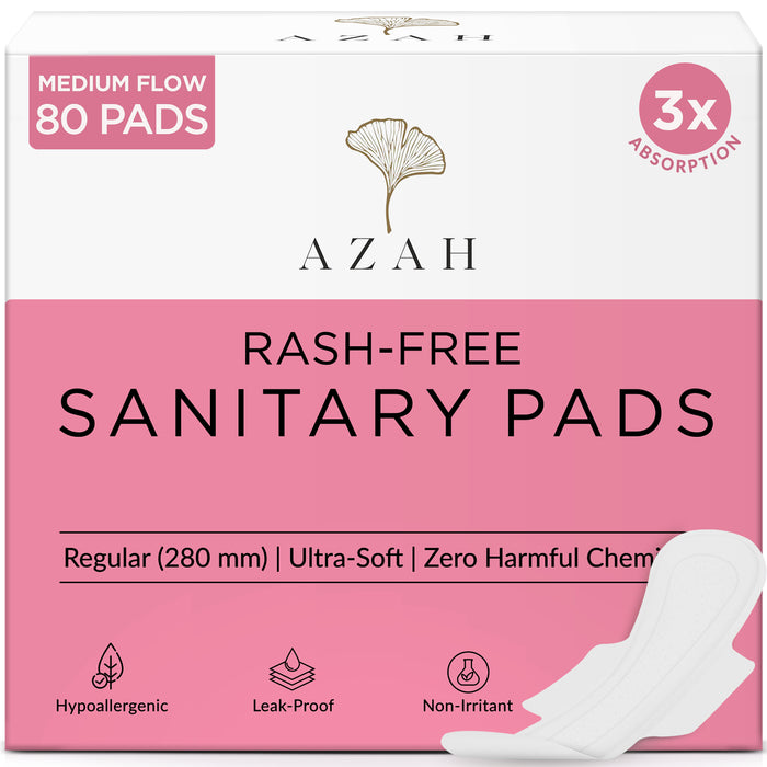 Sanitary Pads for Women (Box of 80) Ultra Thin, 100% Rash-Free, & 5x Absorption (Without Disposable Bag) AZAH