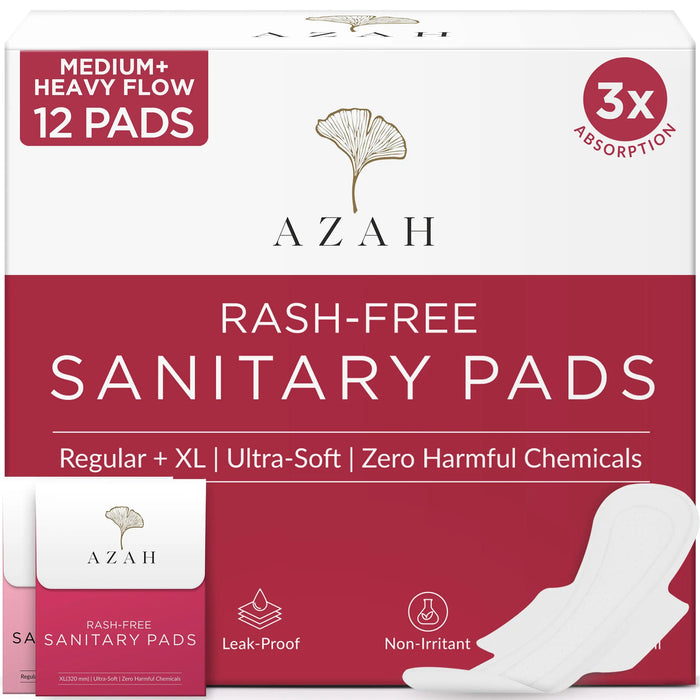 Sanitary Pads for Women (Box of 12) Ultra Thin, 100% Rash-Free, & 5x Absorption (With Disposable Bag) AZAH