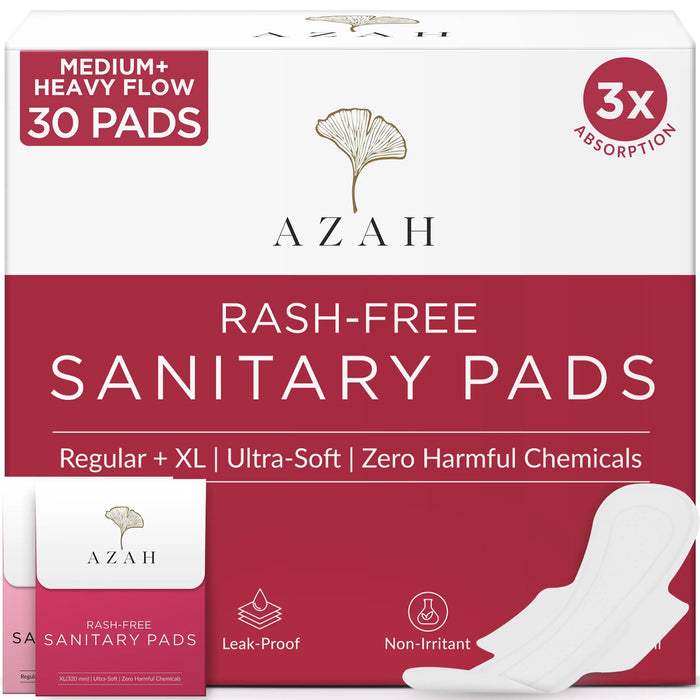 Sanitary Pads for Women (Box of 30) Ultra Thin, 100% Rash-Free, & 5x Absorption (With Disposable Bag) AZAH