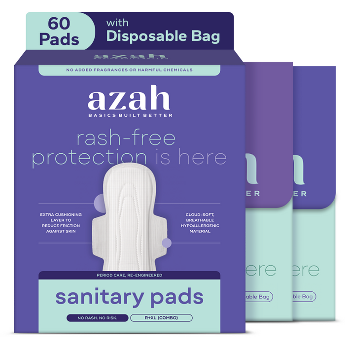 Rash-Free Sanitary Pads With Disposable Bags | Box of 60 | Super Absorbent and Cottony Soft | Regular to Heavy Flow