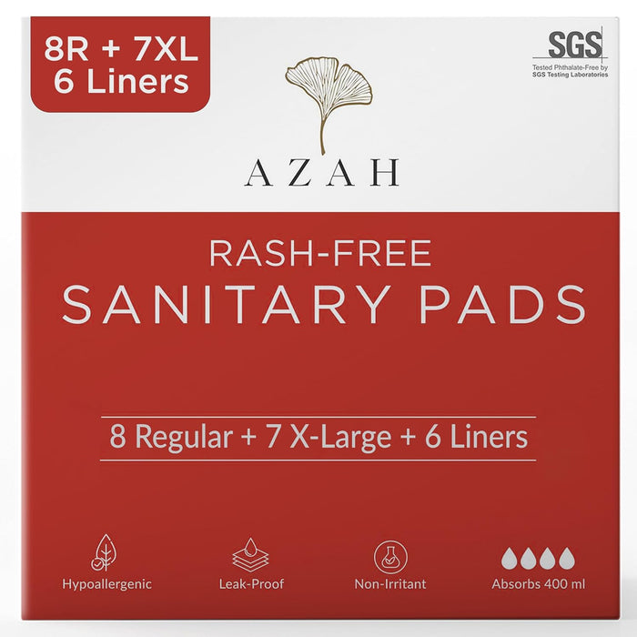 Azah Rash-Free Sanitary Pads for Women | Monthly Period Care Combo | (8R + 7XL + 6Liner)