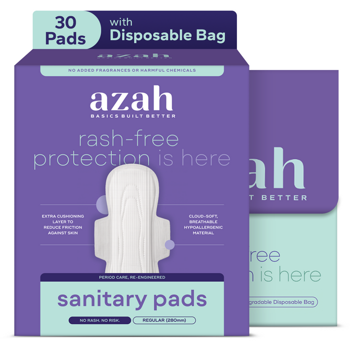 Rash-Free Sanitary Pads With Disposable Bags | Box of 30 | Super Absorbent and Cottony Soft | Regular to Heavy Flow