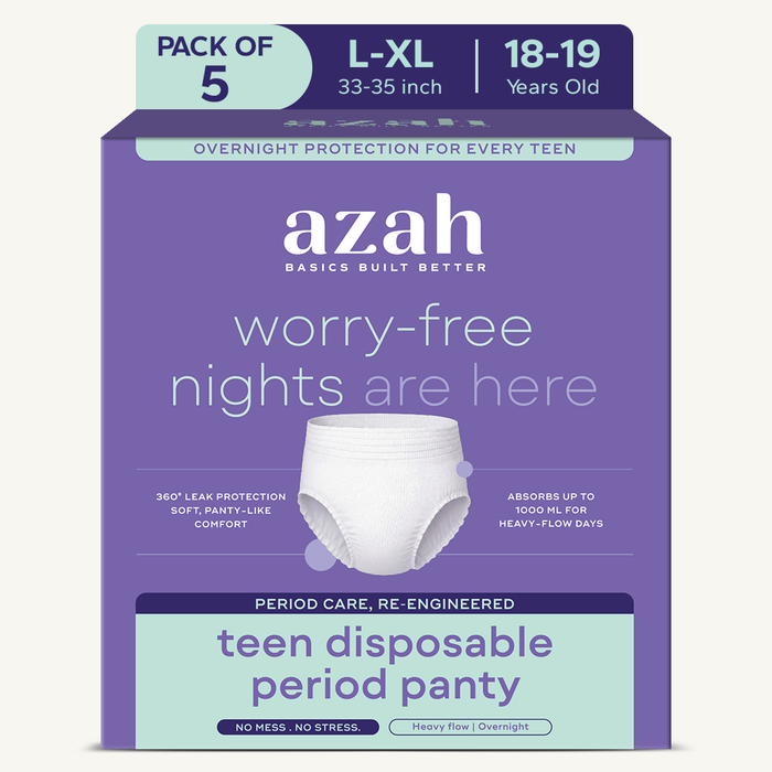 Azah Teen Disposable Period Panty for Girls [Pack of 5] | Heavy Flow Coverage | 12-Hour Leak Protection | 360° Coverage | Panty-Like Fit | Ideal for School & Overnight Use