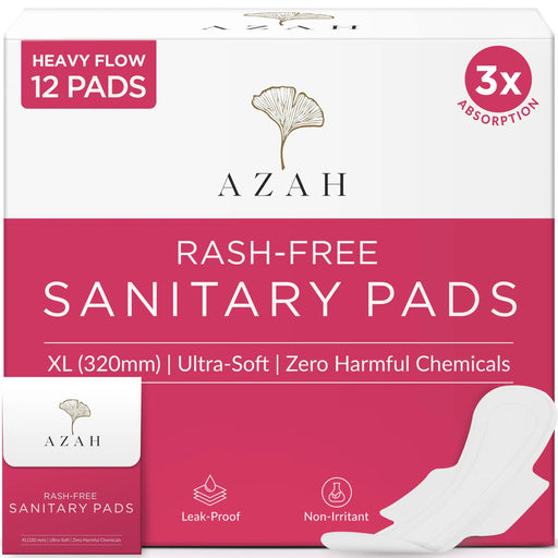 Sanitary Pads for Women (Box of 12) Ultra Thin, 100% Rash-Free, & 5x Absorption (With Disposable Bag) AZAH