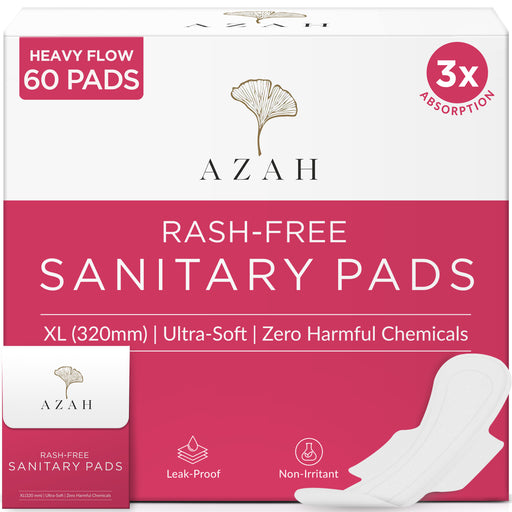 Sanitary Pads for Women (Box of 60) Ultra Thin, 100% Rash-Free, & 5x Absorption (With Disposable Bag) AZAH