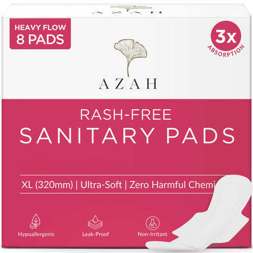 Sanitary Pads for Women (Box of 8) Ultra Thin, 100% Rash-Free, & 5x Absorption (Without Disposable Bag) AZAH