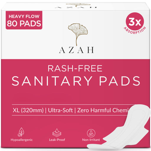 Sanitary Pads for Women (Box of 80) Ultra Thin, 100% Rash-Free, & 5x Absorption (Without Disposable Bag) AZAH