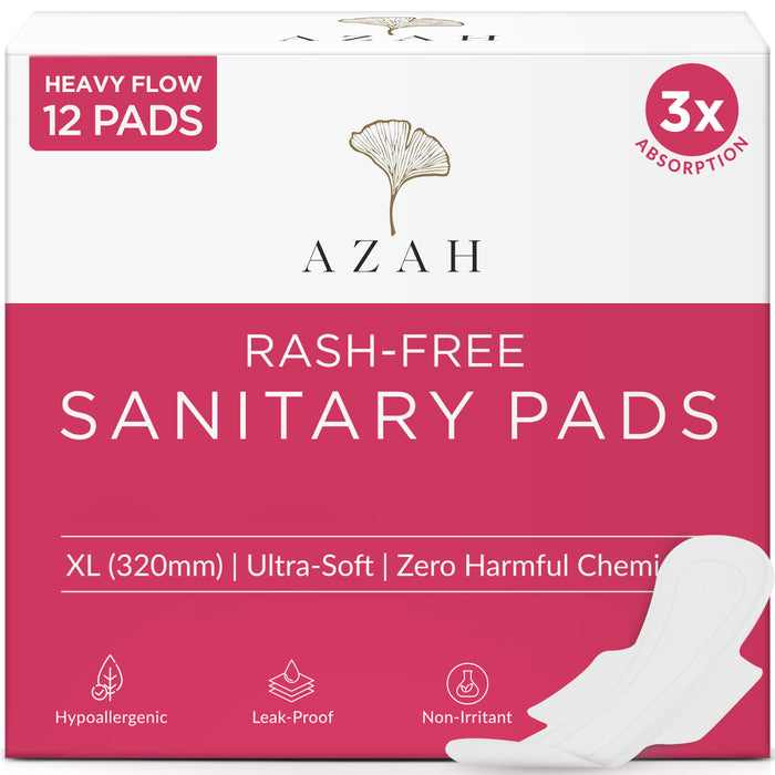 Sanitary Pads for Women (Box of 12) Ultra Thin, 100% Rash-Free, & 5x Absorption (Without Disposable Bag) AZAH