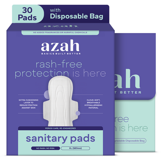 Rash-Free Sanitary Pads With Disposable Bags | Box of 30 | Super Absorbent and Cottony Soft | Regular to Heavy Flow