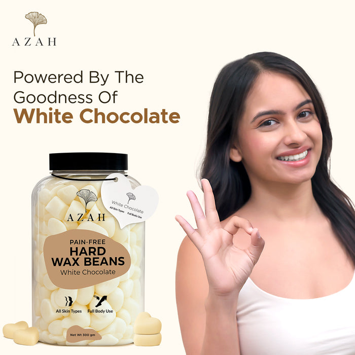 Azah Heart-Shaped Hard Wax Beans for Women - White Chocolate | Stripless Wax for Arms, Underarms & Legs | Full Body Hair Removal | Fast-Melting & Mess-Free | For All Skin Types | 300 gm Azah