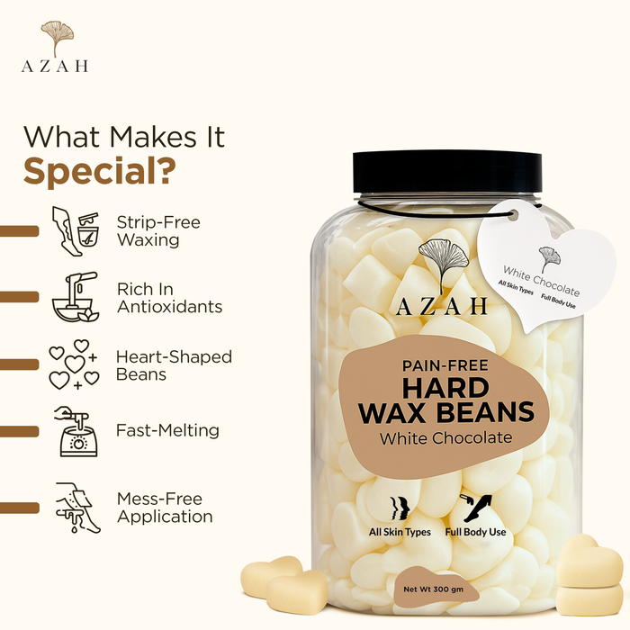 Azah Heart-Shaped Hard Wax Beans for Women - White Chocolate | Stripless Wax for Arms, Underarms & Legs | Full Body Hair Removal | Fast-Melting & Mess-Free | For All Skin Types | 300 gm Azah