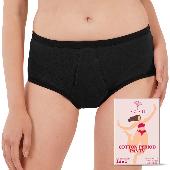 AZAH Cotton Period Panties for Women | Leak Proof & Super Soft | Reusable  Sanitary Pad Free Periods Panty | 5X More Absorption | Easy to Wash | Black